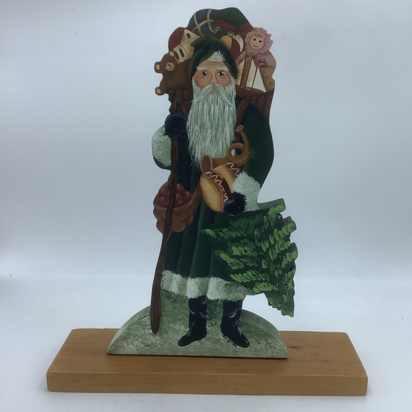 Handmade Flat Wood Santa with Toys - Picture 1 of 6